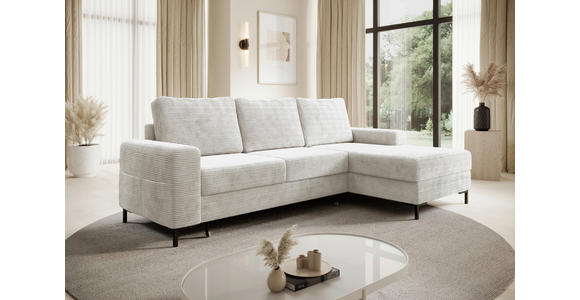 ECKSOFA Naturfarben Cord Rückenkissen, Bettkasten, Schlaffunktion, Rücken echt, Liegefläche im Originalstoff  - Schwarz/Naturfarben, KONVENTIONELL, Textil/Metall (240/150cm) - Carryhome