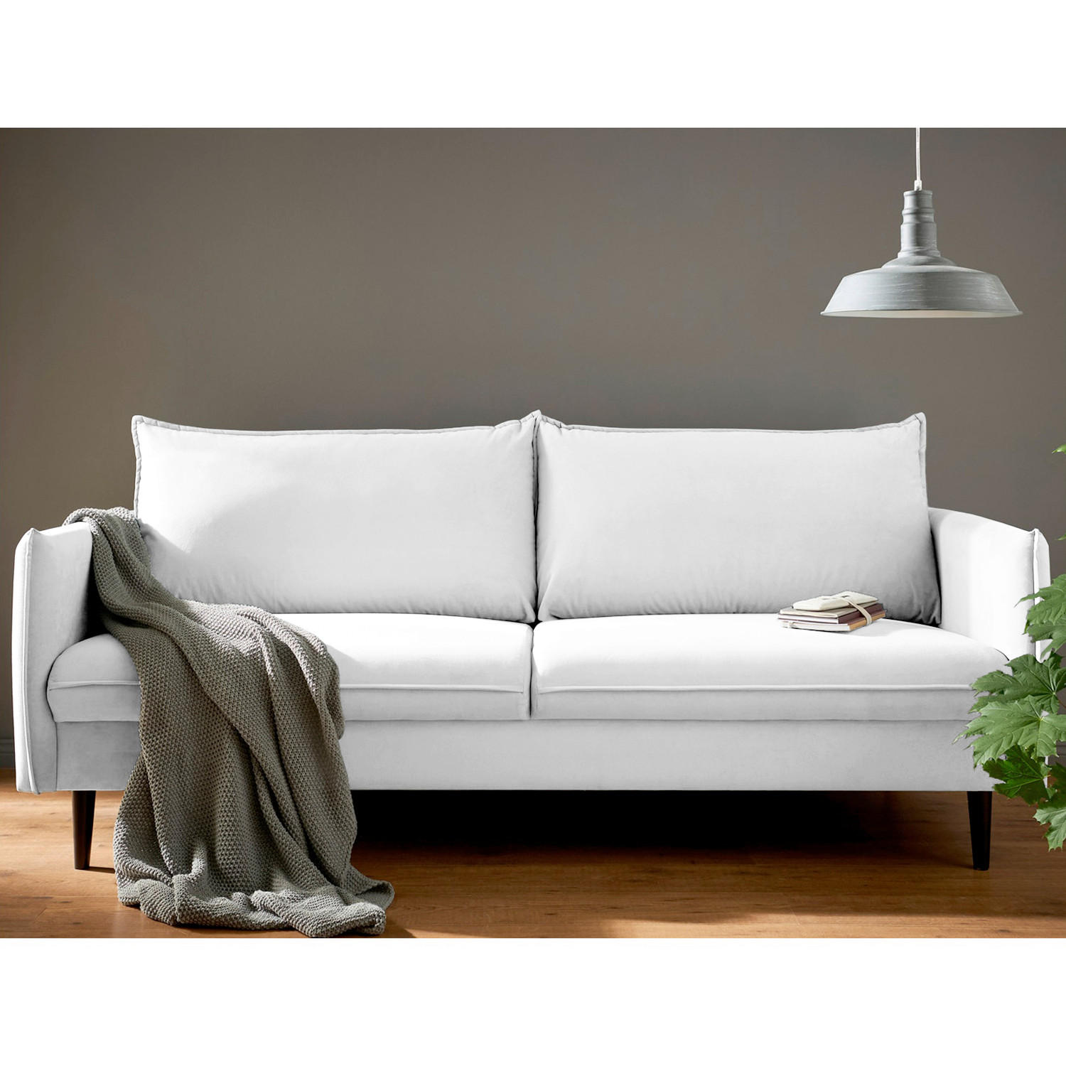 3-SITZER-SOFA JULI in Samt Weiß  - Schwarz/Weiß, Design, Holz/Textil (203/86/100cm) - P & B