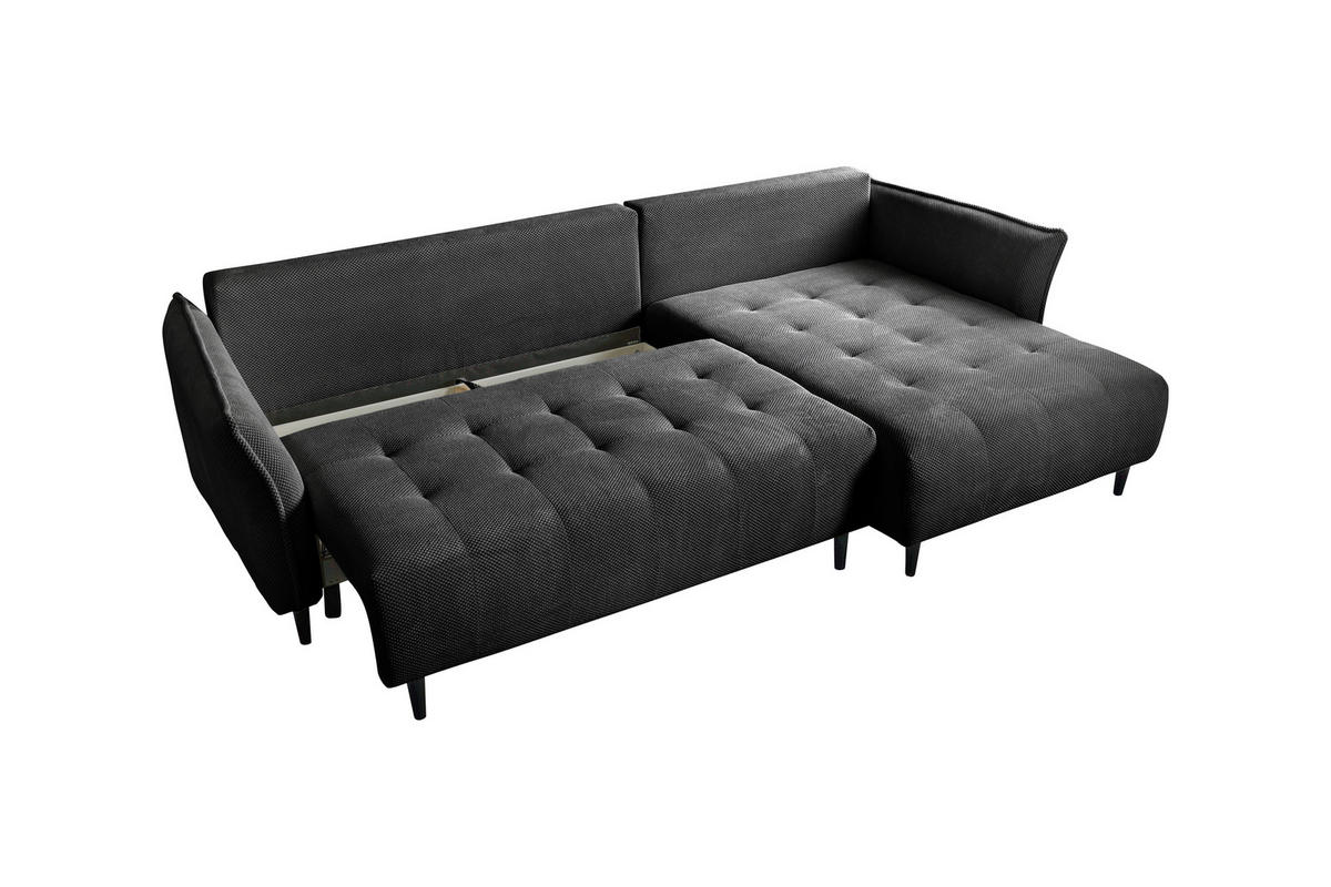 ECKSOFA MONTE CARLO Schwarz Struktur, Plüsch  - Schwarz, Trend, Textil (290/160cm) - MID.YOU