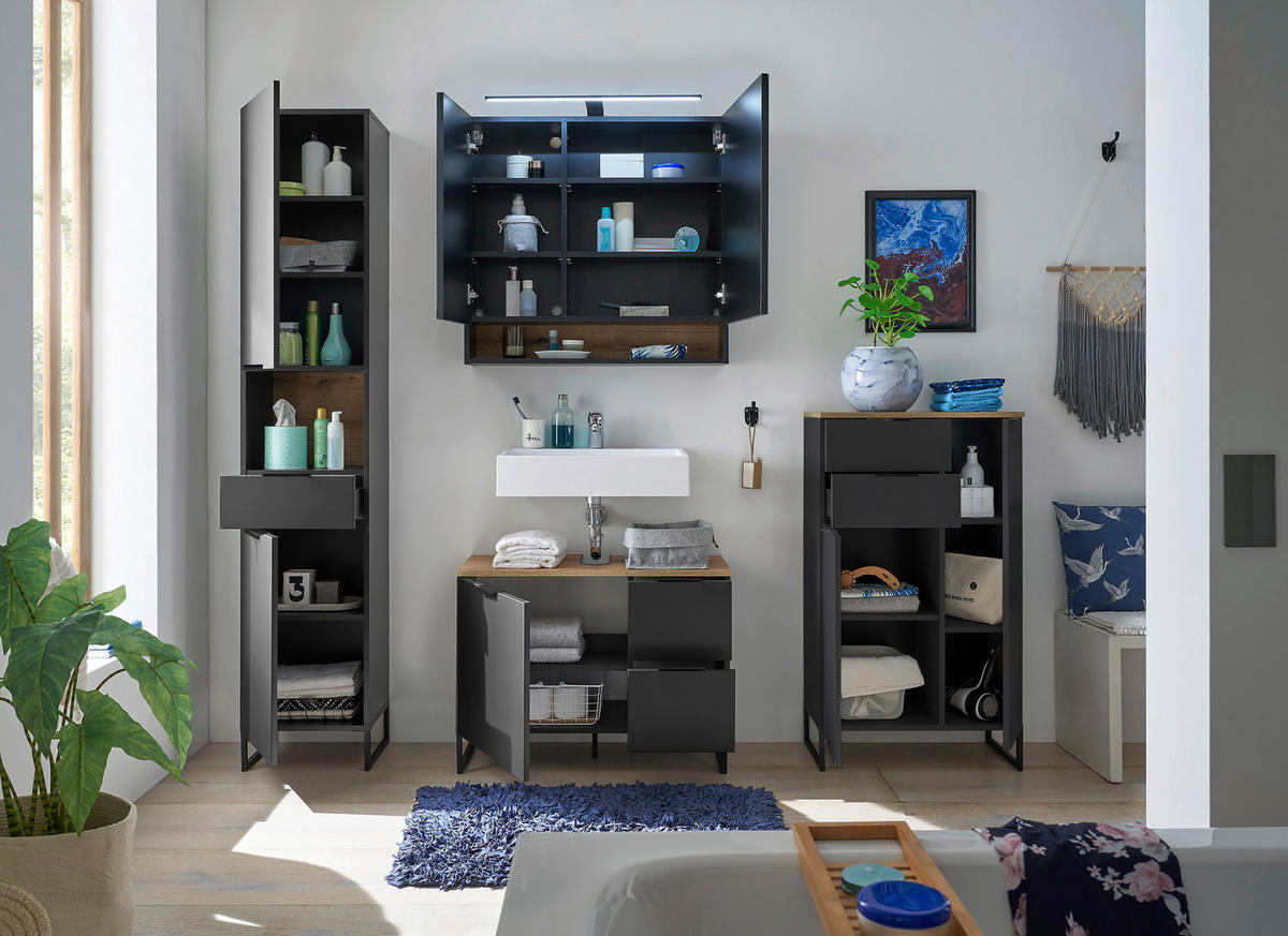SPIEGELSCHRANK 80/75/22 cm  - Schwarz, KONVENTIONELL, Glas/Holzwerkstoff (80/75/22cm) - home24