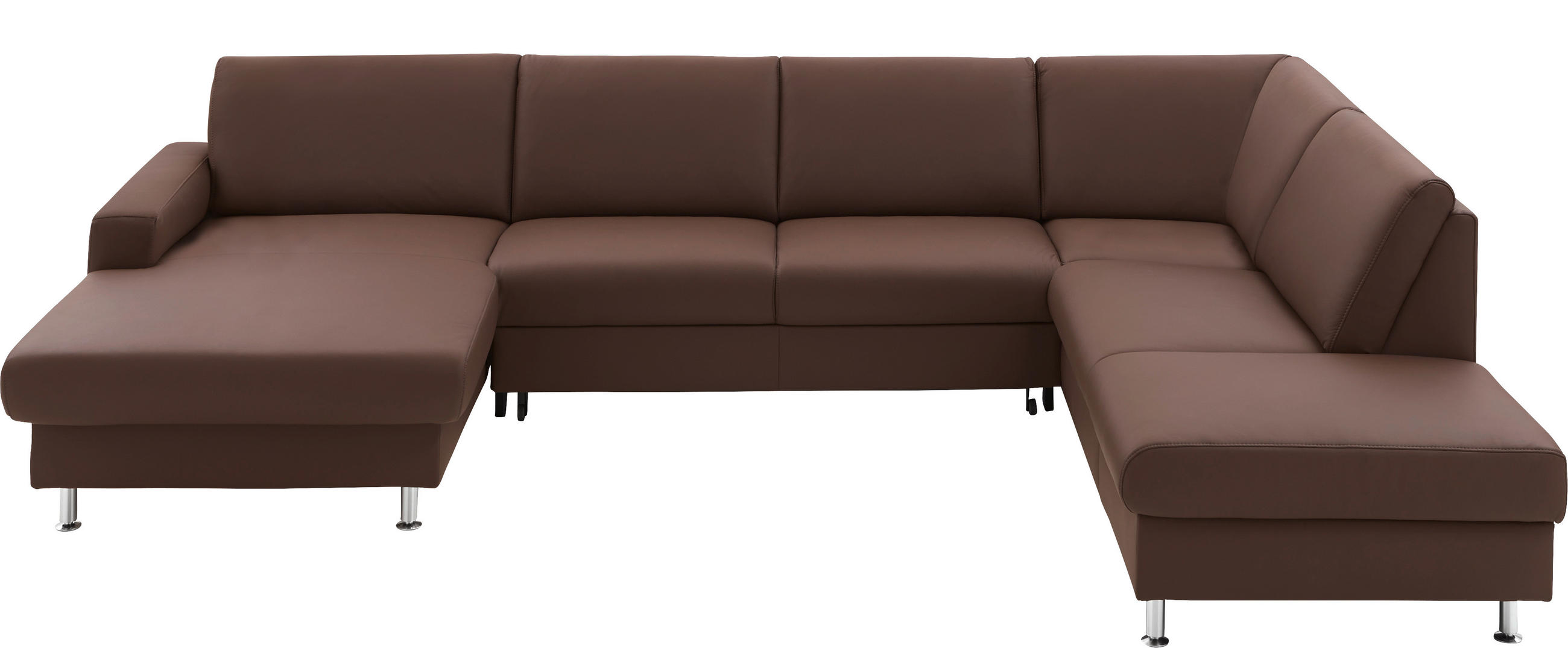 WOHNLANDSCHAFT Echtleder Dunkelbraun  - Dunkelbraun/Alufarben, Design, Leder/Metall (165/339/233cm) - Beldomo Premium