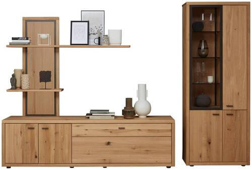 WOHNWAND  in Dunkelgrau, Wildeiche 301/202/45 cm  - Wildeiche/Dunkelgrau, Design, Glas/Holz (301/202/45cm) - Valnatura