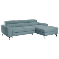 ECKSOFA LARGO in Chenille Blau  226/177 cm  - Blau/Schwarz, Design, Textil/Metall (226/177cm) - Livetastic