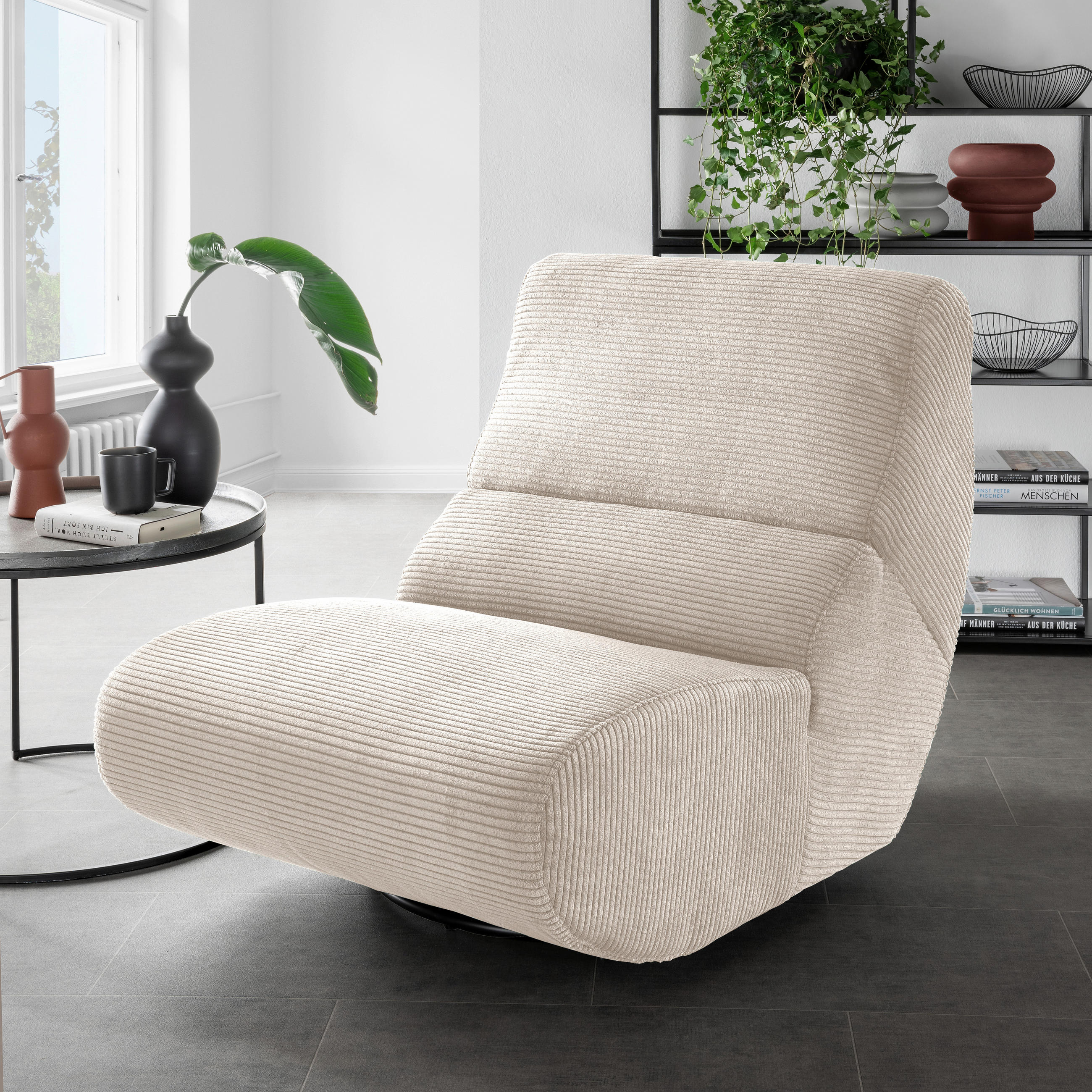 SESSEL Cord Beige    - Beige/Schwarz, Design, Textil/Metall (74/85/105cm) - Livetastic