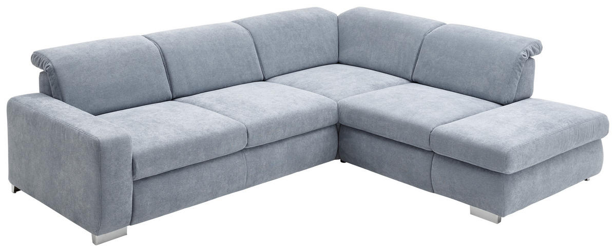 ECKSOFA in Flachgewebe Hellblau  - Chromfarben/Hellblau, Design, Textil/Metall (301/260cm) - Beldomo Style