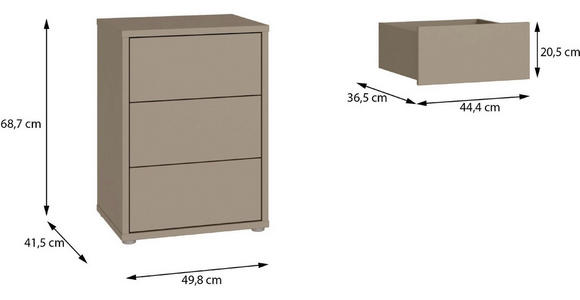 NACHTSCHRANK 50/69/42 cm  - Taupe/Silberfarben, Trend, Holzwerkstoff/Kunststoff (50/69/42cm) - Carryhome