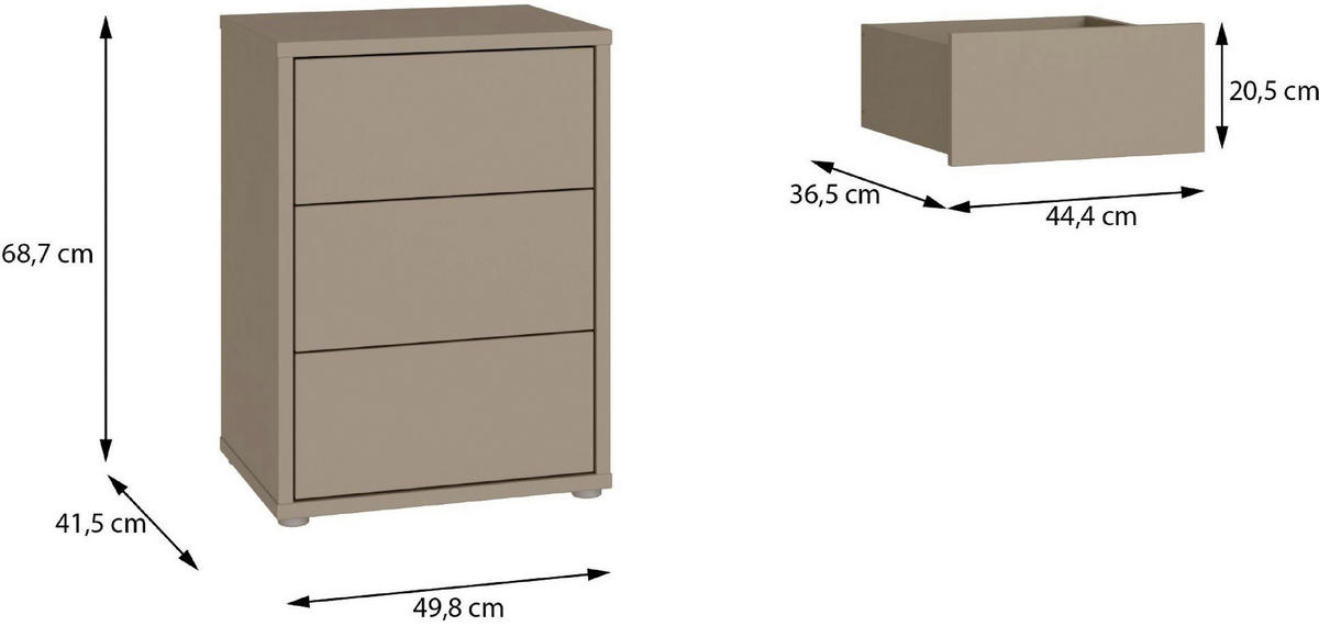 NACHTSCHRANK 50/69/42 cm  - Taupe/Silberfarben, Trend, Holzwerkstoff/Kunststoff (50/69/42cm) - Carryhome