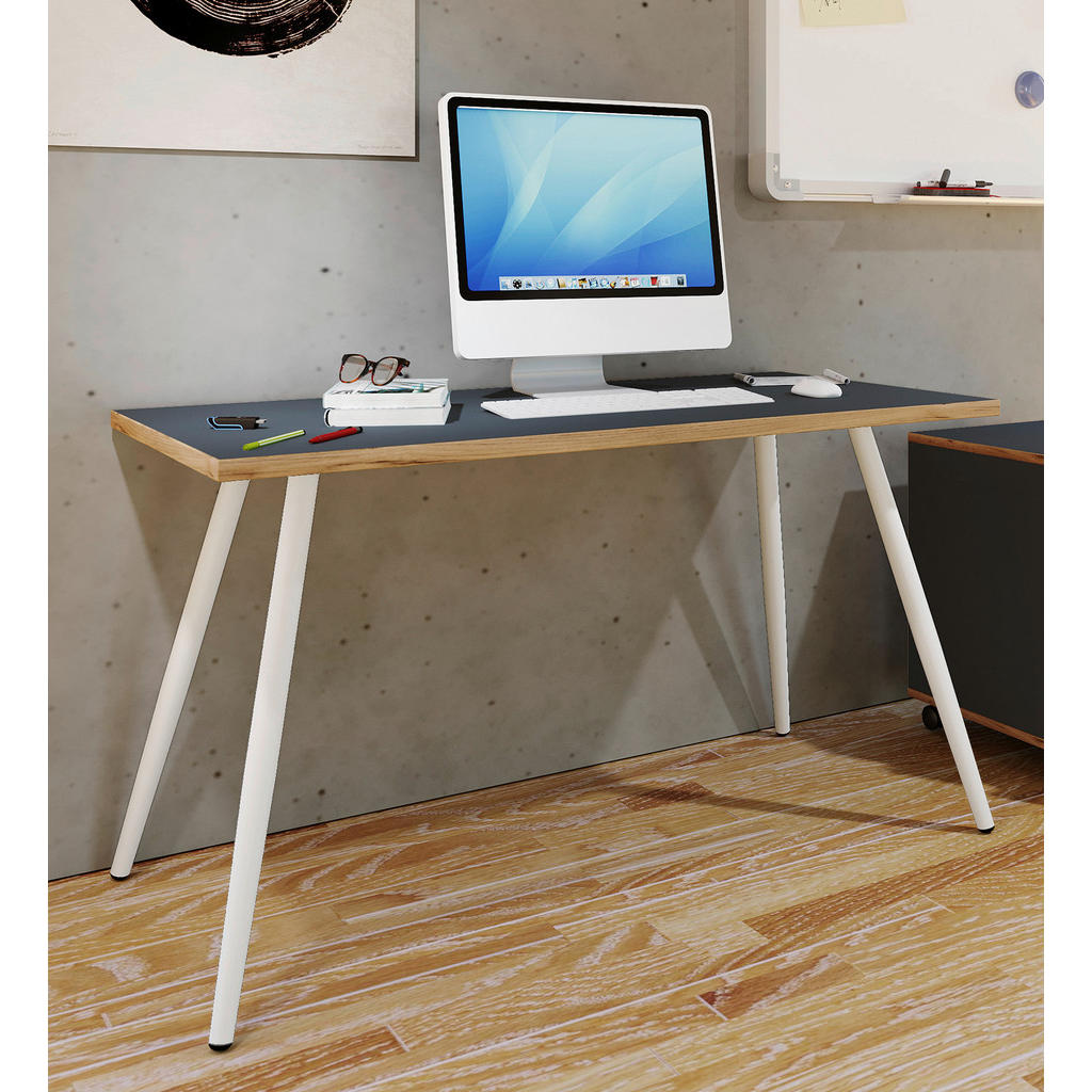 Thumbnail - Mid.you Schreibtisch, Anthrazit, Honigeiche, Metall, Holzwerkstoff, rechteckig, konisch, 80x70x110 cm, Arbeitszimmer, Sc...