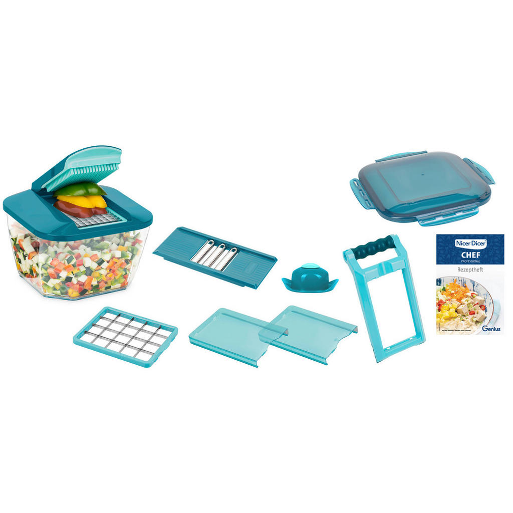 Thumbnail - Genius Gemüseschneiderset Nicer Dicer Chef Pro, Petrol, Metall, Kunststoff, 12-teilig, 20.5x24.5x25 cm, Lfgb, Reach, Koc...