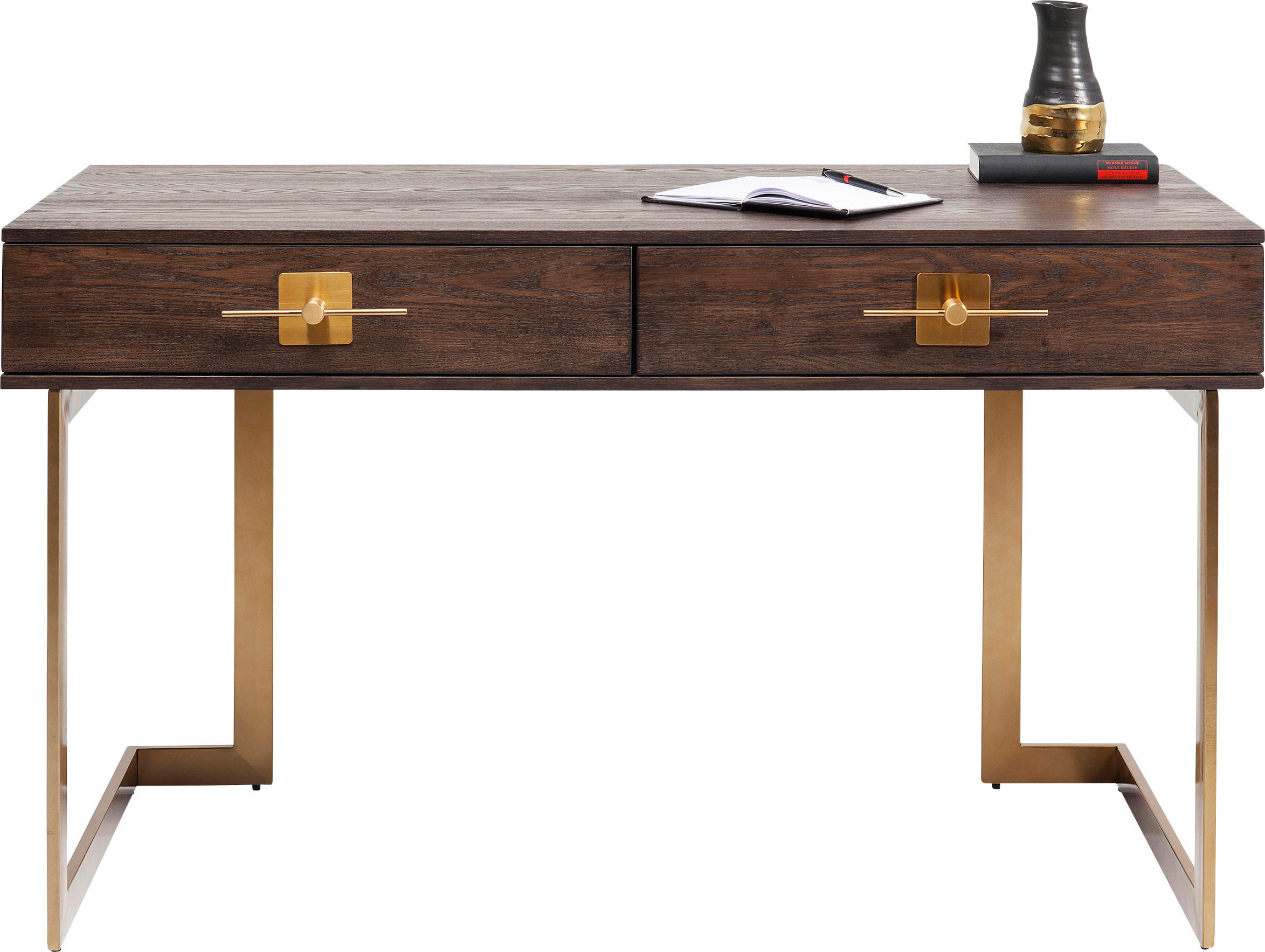 SCHREIBTISCH 138/60/81 cm Braun, Messingfarben   - Messingfarben/Braun, Trend, Holzwerkstoff/Metall (138/60/81cm) - Kare-Design