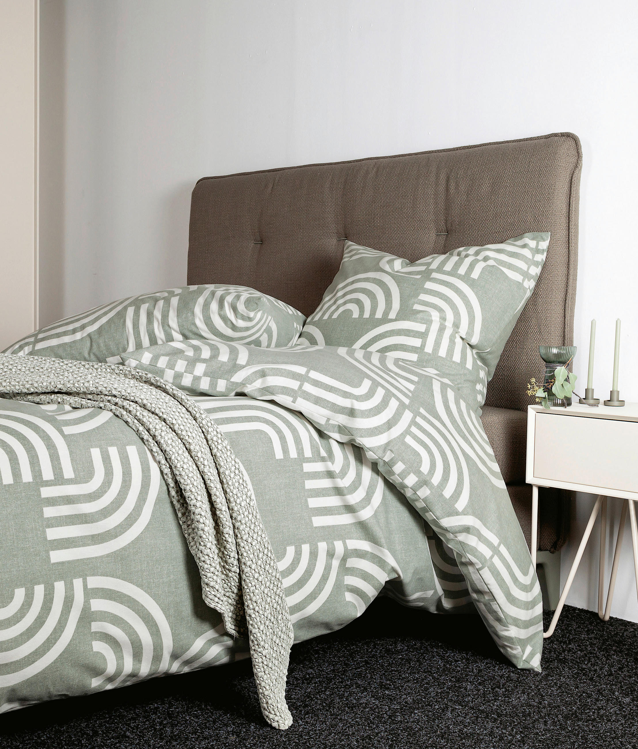 POSTELJNINA DAVOS 135/200 cm bombažni flanel zelena, bela, bež, žajbljevo zelena  - zelena/bela, Konvencionalno, tekstil (135/200cm) - Janine