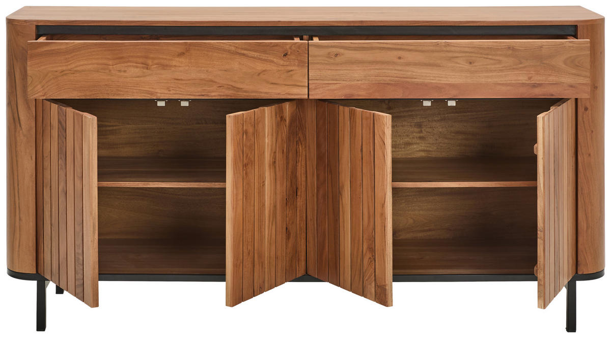 SIDEBOARD Nara  in 180/90/42 cm  - Schwarz/Naturfarben, KONVENTIONELL, Holz/Metall (180/90/42cm) - Livetastic