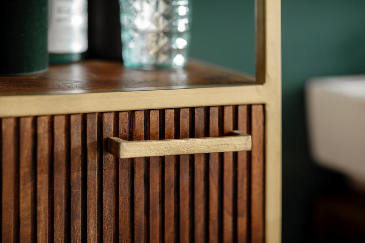 HOCHSCHRANK 35/190/40 cm  - Dunkelbraun/Goldfarben, MODERN, Holz/Metall (35/190/40cm) - Livetastic