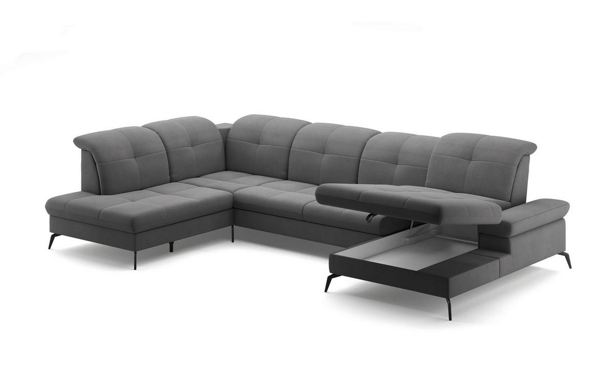 WOHNLANDSCHAFT in Flachgewebe Grau  - Schwarz/Grau, Konventionell, Textil/Metall (231/357/185cm) - Sit & More
