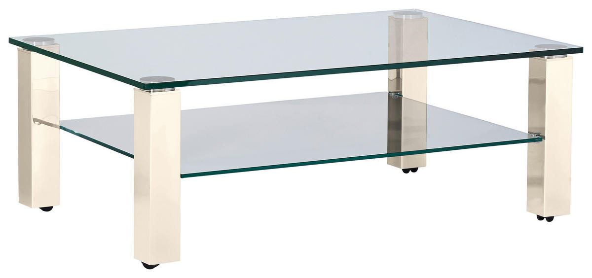 COUCHTISCH Metall, Glas 110/70/42,5 cm  - Weiss/Creme, Design, Glas/Kunststoff (110/70/42,5cm)