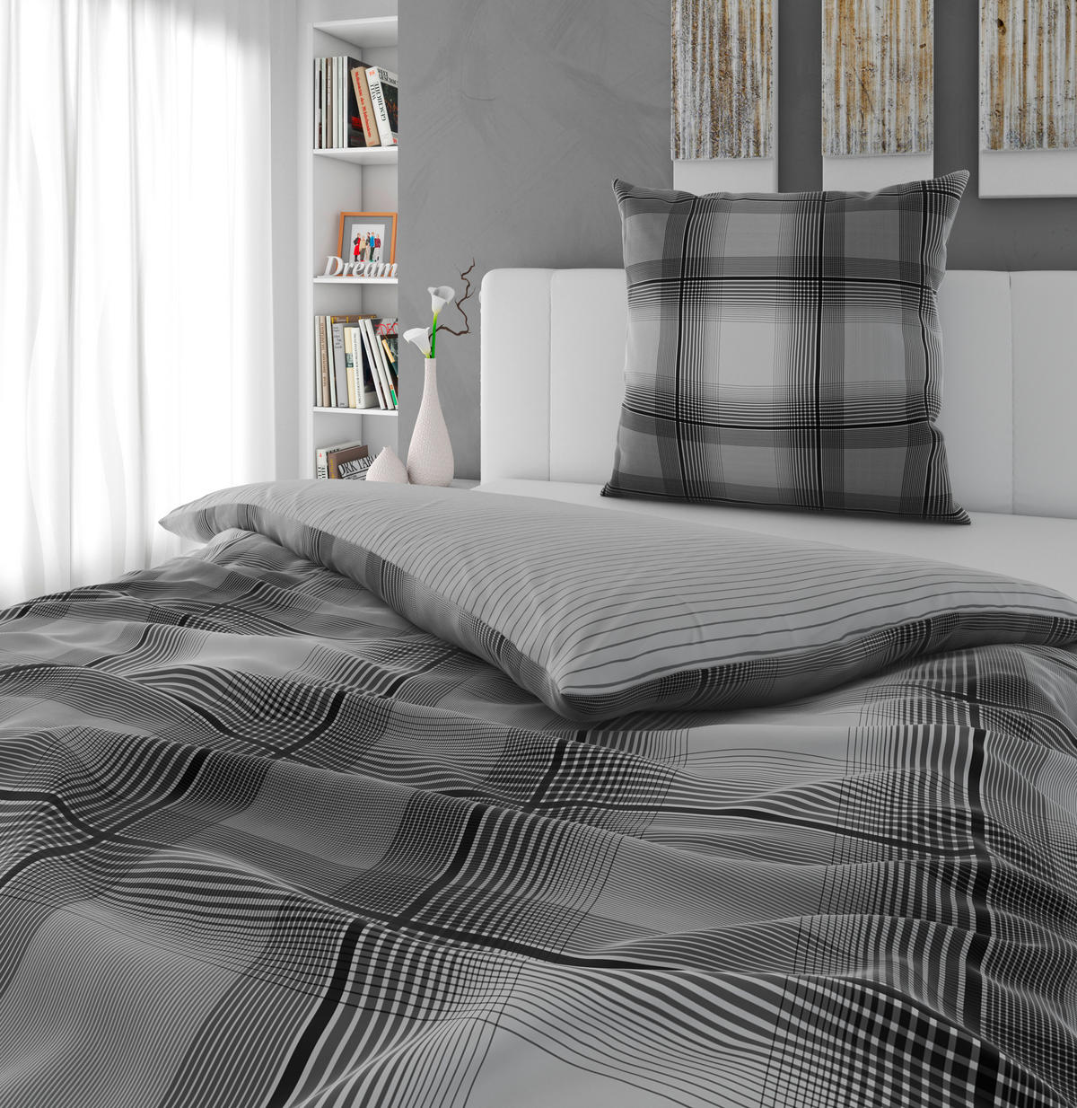 WENDEBETTWÄSCHE Satin 135/200 cm  - Grau, Textil (135/200cm) - Novel