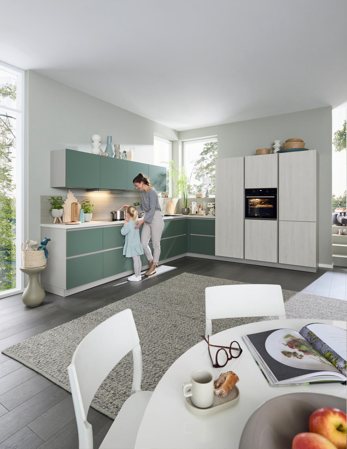 EINBAUKÜCHE MATIRA COLOUR  - Eiche Bianco/Grün, Design, Holzwerkstoff - Novel