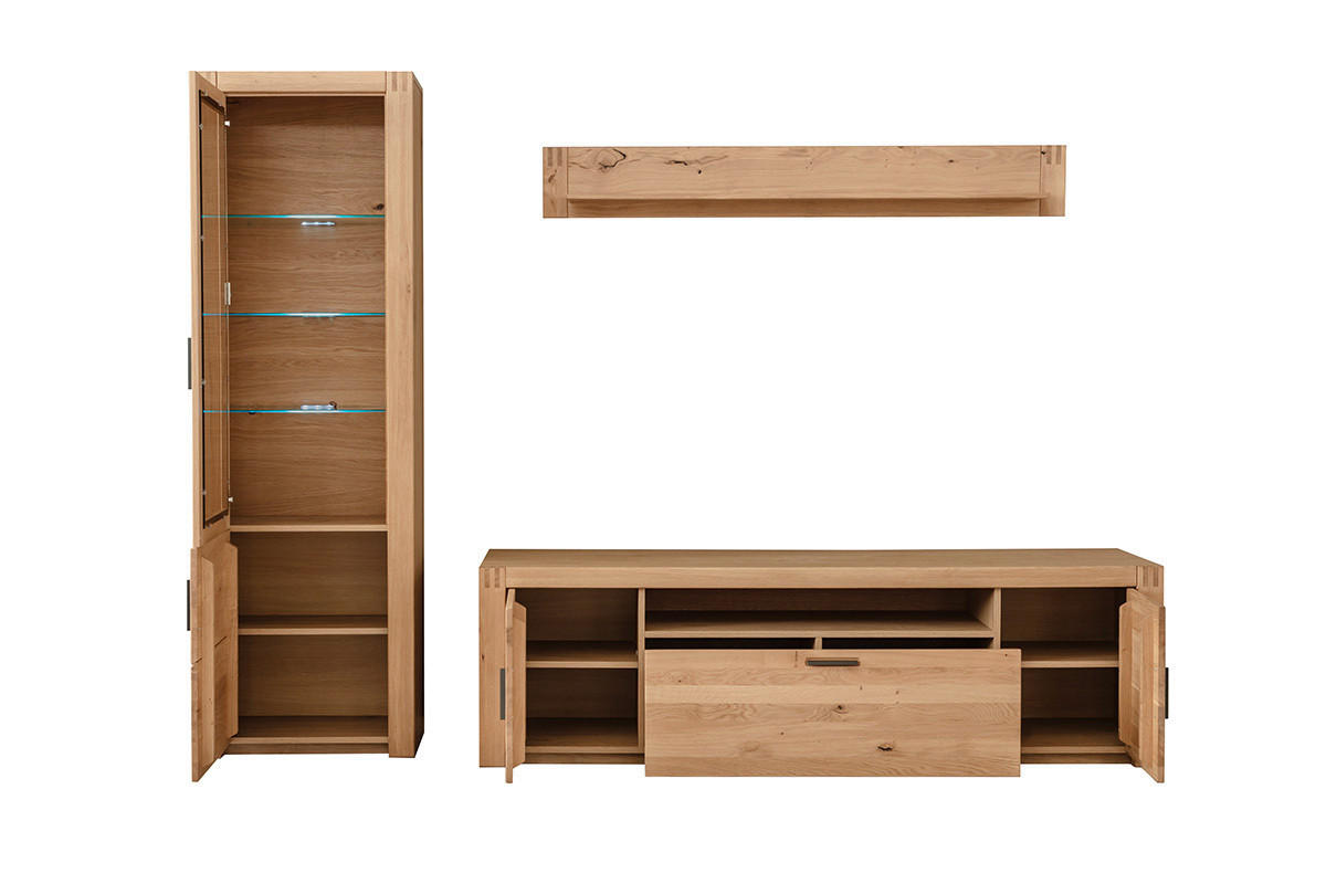 WOHNWAND 3-teilig  in Eichefarben 283/203/50 cm  - Eichefarben/Anthrazit, Design, Glas/Holz (283/203/50cm) - Livetastic