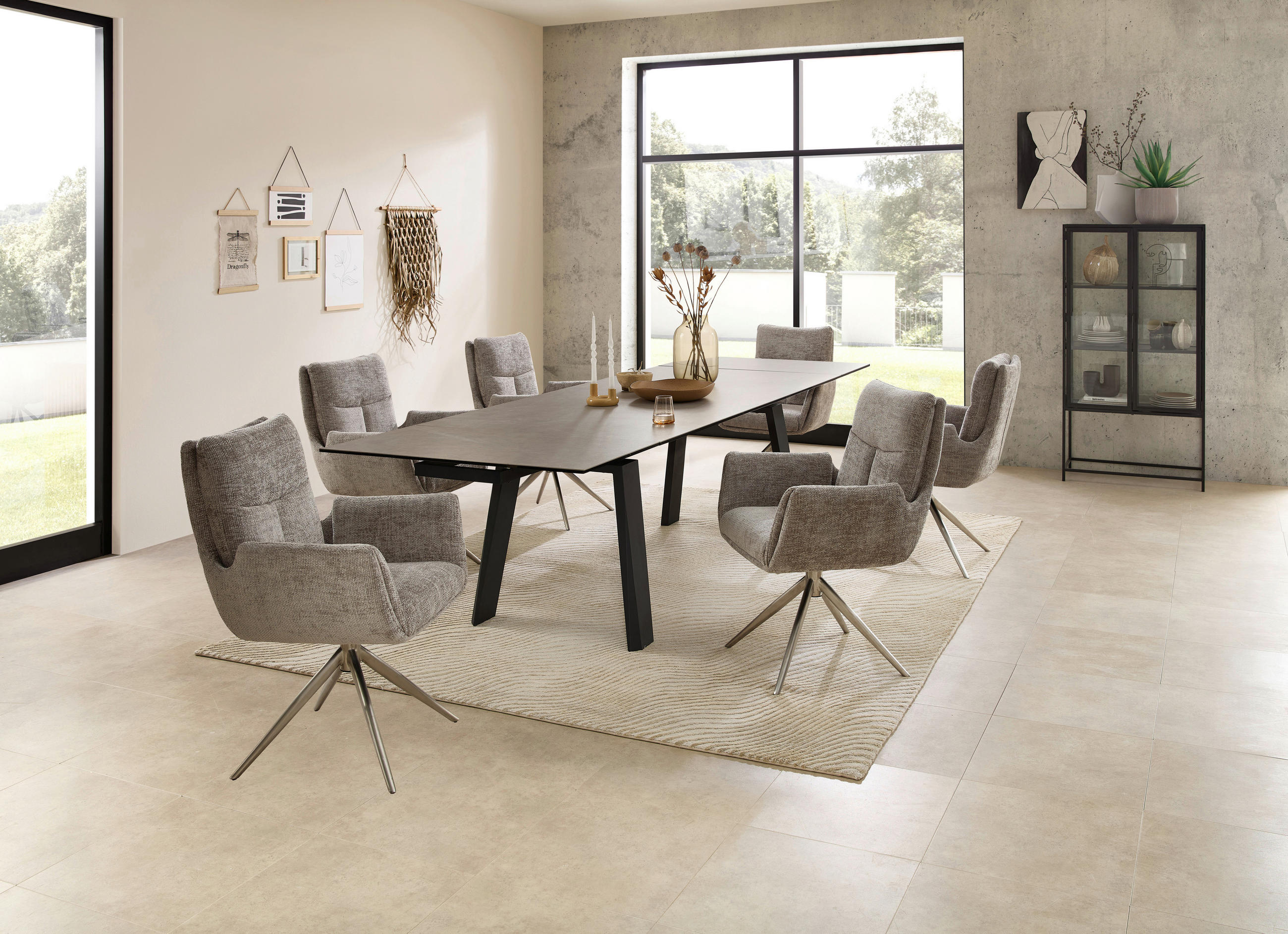 ESSTISCH in Metall, Glas, Keramik 200-300/100/76 cm  - Schwarz/Grau, MODERN, Glas/Keramik (200-300/100/76cm) - Livetastic