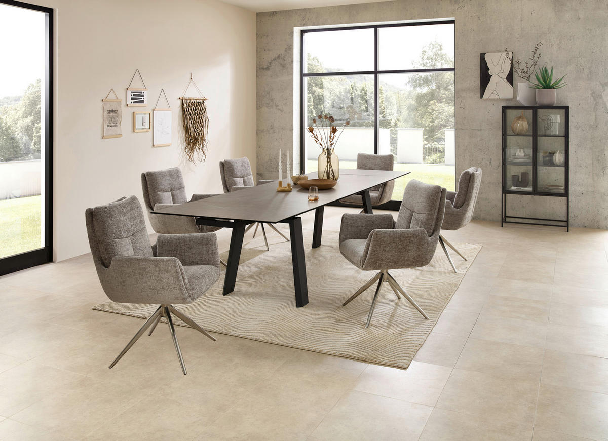 ESSTISCH in Metall, Glas, Keramik 200-300/100/76 cm  - Schwarz/Grau, Modern, Glas/Keramik (200-300/100/76cm) - Livetastic