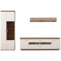 WOHNWAND 3-teilig  in Weiss, Eichefarben 295/208/50 cm  - Weiss/Eichefarben, Design, Glas/Holzwerkstoff (295/208/50cm) - Livetastic