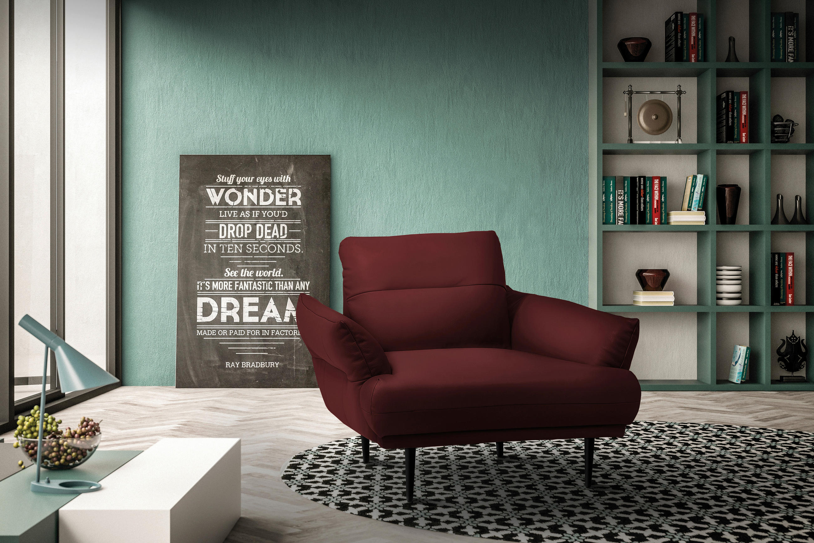 SESSEL Lederlook Bordeaux    - Bordeaux/Schwarz, Design, Holz/Textil (95/85/96cm) - Livetastic