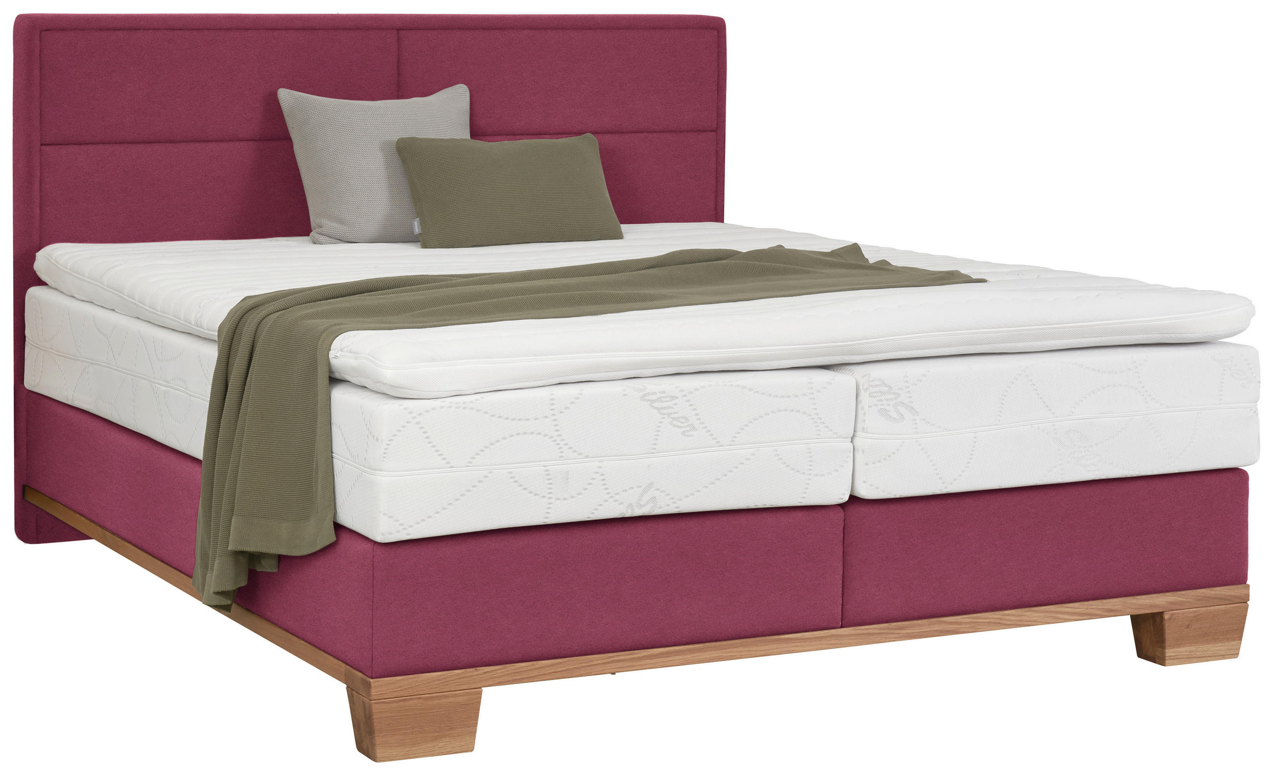BOXSPRINGBETT 200/200 cm  in Eichefarben, Dunkelrot  - Eichefarben/Dunkelrot, Natur, Holz/Textil (200/200cm) - Valnatura