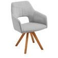 ARMLEHNSTUHL drehbar  Stoffauswahl, Typenauswahl, Sitzfläche 180° drehbar, automatische Rückholfunktion Webstoff  - Eichefarben/Grau, Design, Holz/Textil (57/84/57cm) - Voleo