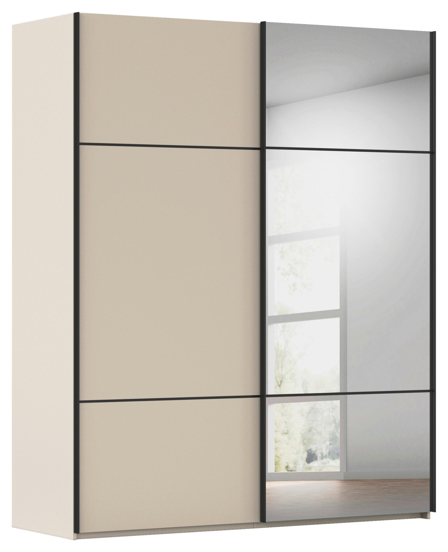 SCHWEBETÜRENSCHRANK in Champagner  - Champagner/Schwarz, Konventionell, Glas/Holzwerkstoff (201/223/68cm) - Novel