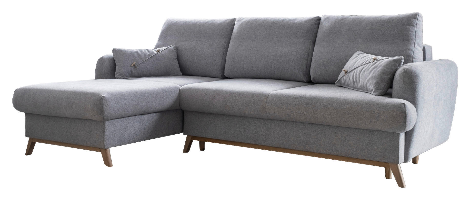 ECKSOFA Hellgrau Chenille  - Hellgrau/Naturfarben, Holz/Textil (157/235cm) - MID.YOU