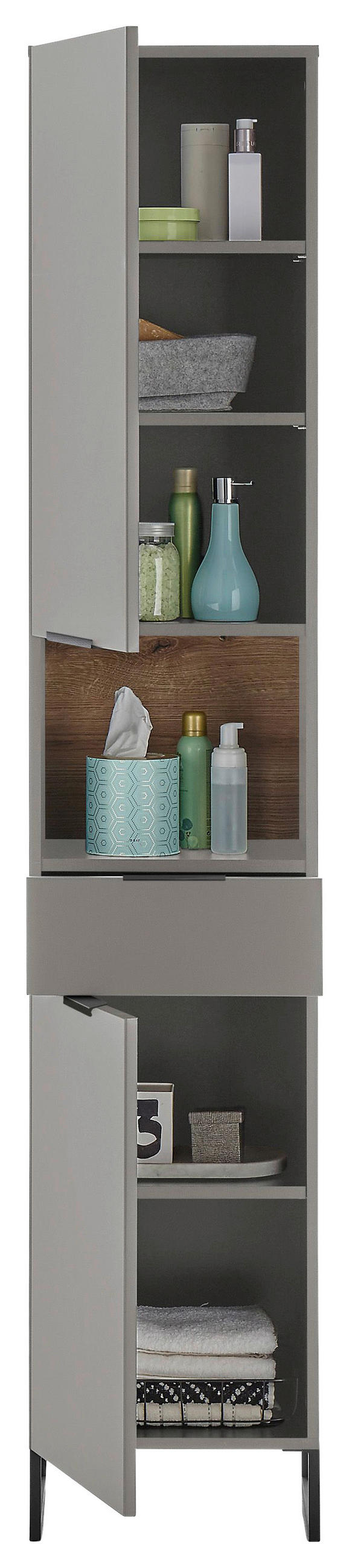 HOCHSCHRANK 38/195/32 cm  - Eichefarben/Schwarz, KONVENTIONELL, Holzwerkstoff/Metall (38/195/32cm) - home24