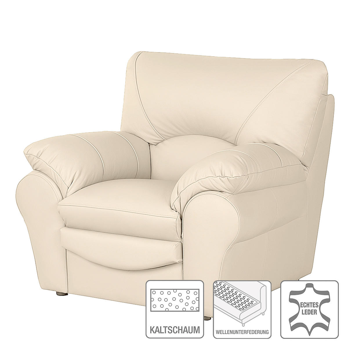 SESSEL in Echtleder Beige  - Beige/Schwarz, Design, Leder/Kunststoff (105/92/85cm) - Livetastic