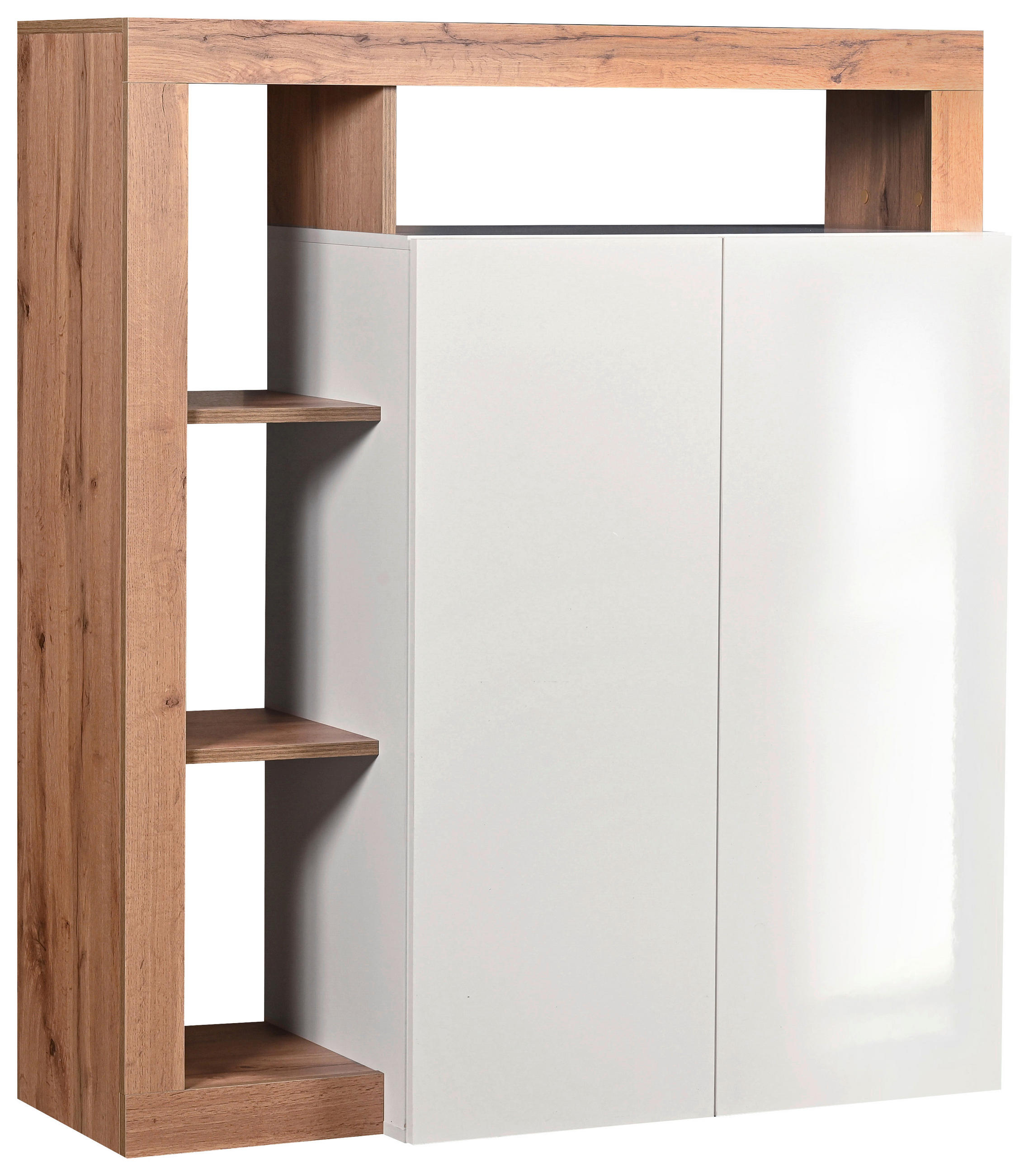 KOMODA   108/126/42 cm   hrast Wotan, bijela visoki sjaj  - bijela visoki sjaj/hrast Wotan, Basics, drvni materijal (108/126/42cm) - Ti'me