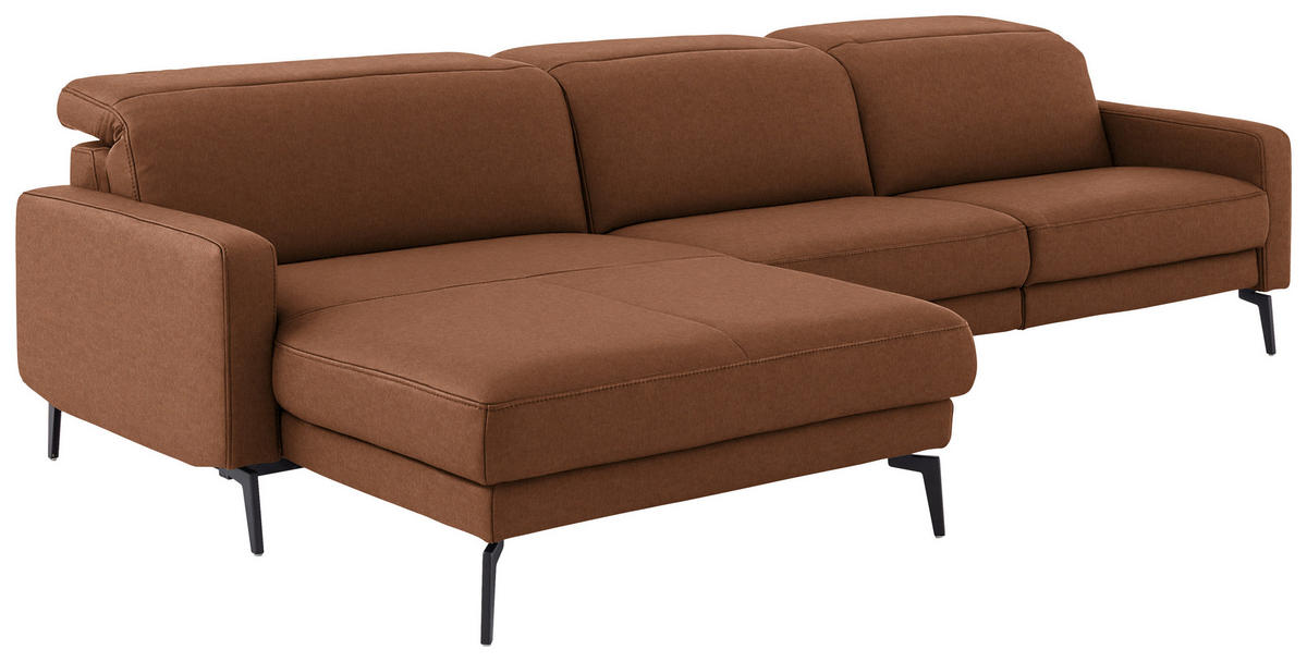 ECKSOFA  Echtleder Cognac  - Cognac/Schwarz, Design, Leder/Metall (179/323cm) - Dieter Knoll