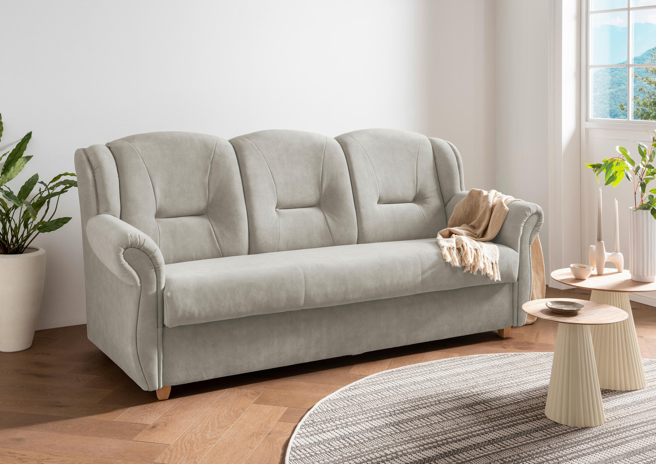 3-SITZER-SOFA Mikrofaser Silberfarben  - Wildeiche/Silberfarben, Konventionell, Holz/Textil (220/98/90cm) - Livetastic