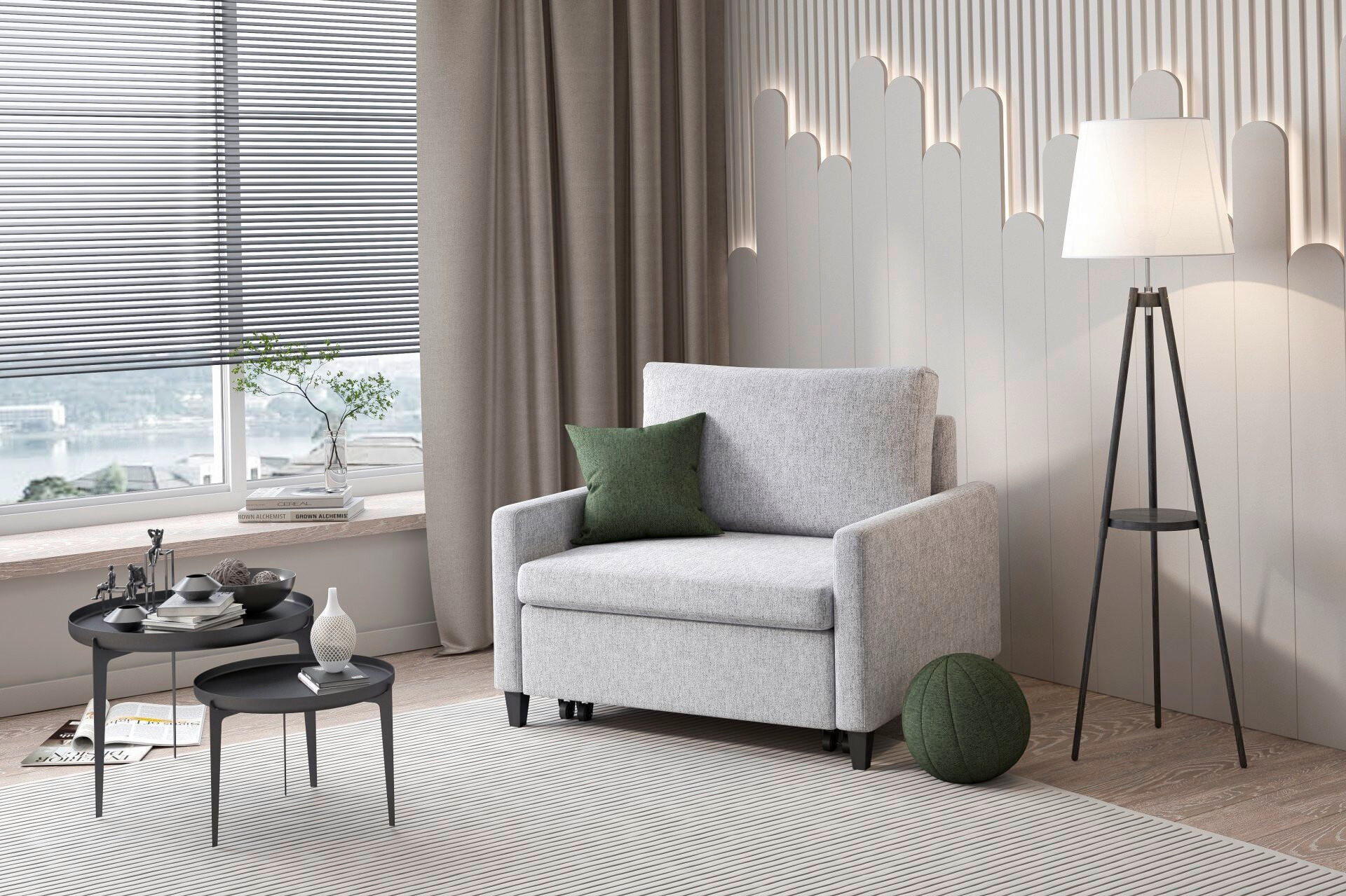 SCHLAFSESSEL SYDNEY  mit Flachgewebe Beige  - Beige/Schwarz, Design, Holz/Textil (95/89,5/103,5cm) - MID.YOU