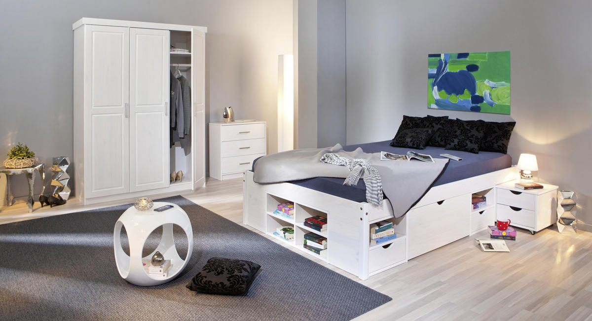 STAURAUMBETT 140/190 cm  in Weiss   - Weiss/Naturfarben, Modern, Holz (140/190cm) - MID.YOU