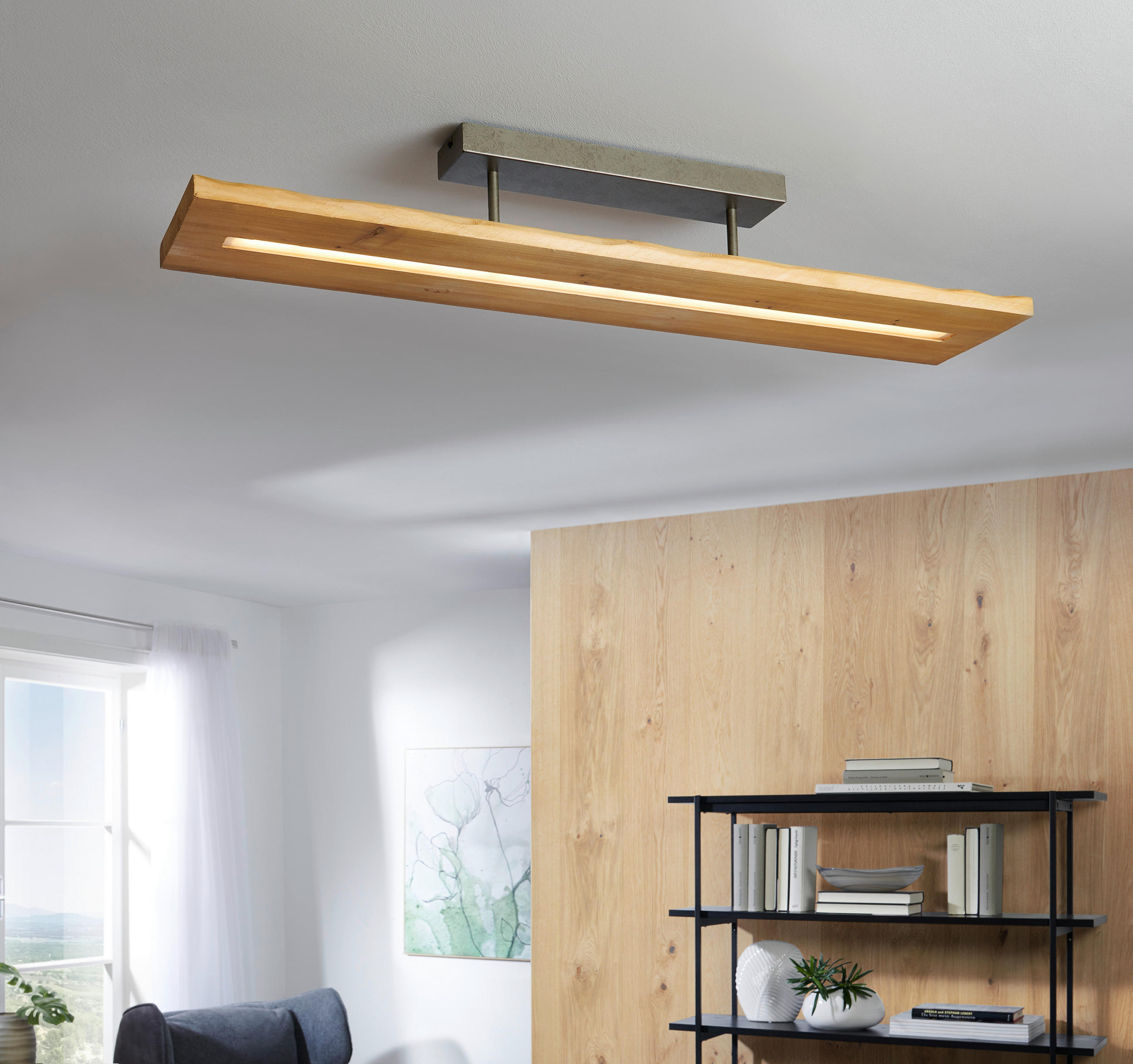 PLAFONIERĂ CU LED - culoare nichel, Design, lemn/metal (100/16,7/20cm)