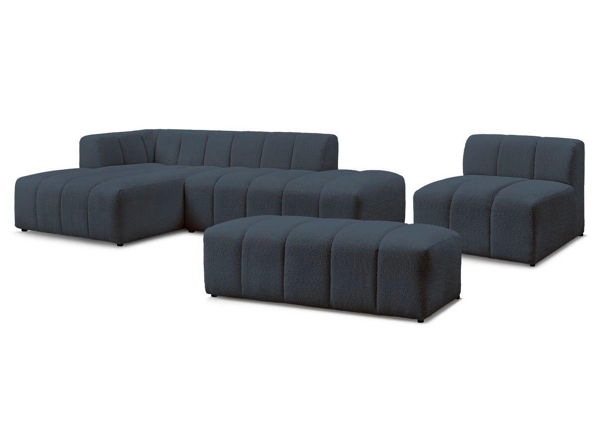 ECKSOFA Ottomane links  ANNECY Dunkelblau Bouclé  - Schwarz/Dunkelblau, MODERN, Kunststoff/Textil (170/262cm)