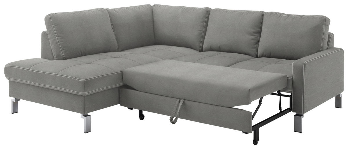 ECKSOFA in Mikrofaser Grau  - Chromfarben/Beige, Design, Textil/Metall (200/229cm) - Pure Home Lifestyle