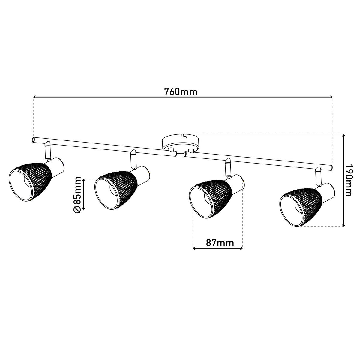 DECKENSTRAHLER 76/19 cm   - Schwarz, LIFESTYLE, Glas/Metall (76/19cm) - Näve