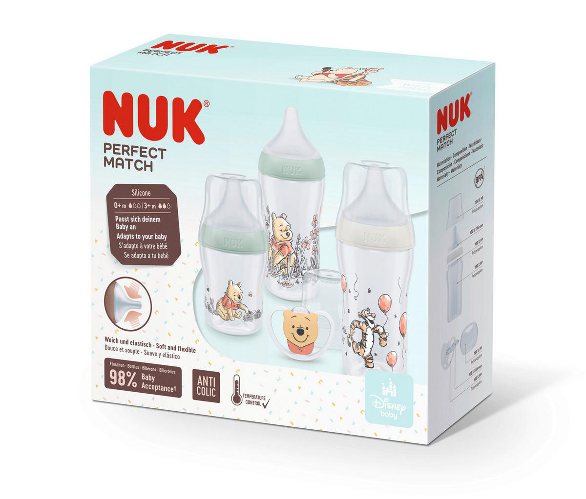 FLÄSCHCHENSET Perfect Match 4-teilig  - Transparent/Multicolor, Basics, Kunststoff (7,2/21,3/19,4cm) - NUK