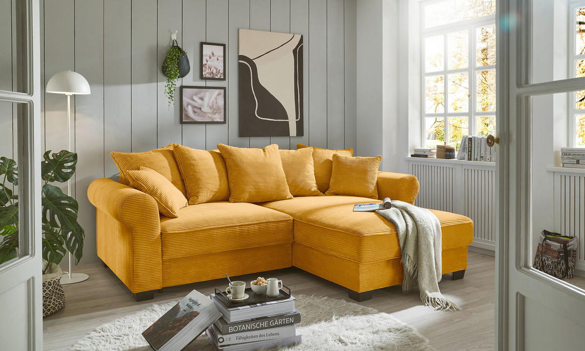 ECKSOFA Gelb Cord  - Gelb/Schwarz, KONVENTIONELL, Kunststoff/Textil (255/185cm) - Hom`in