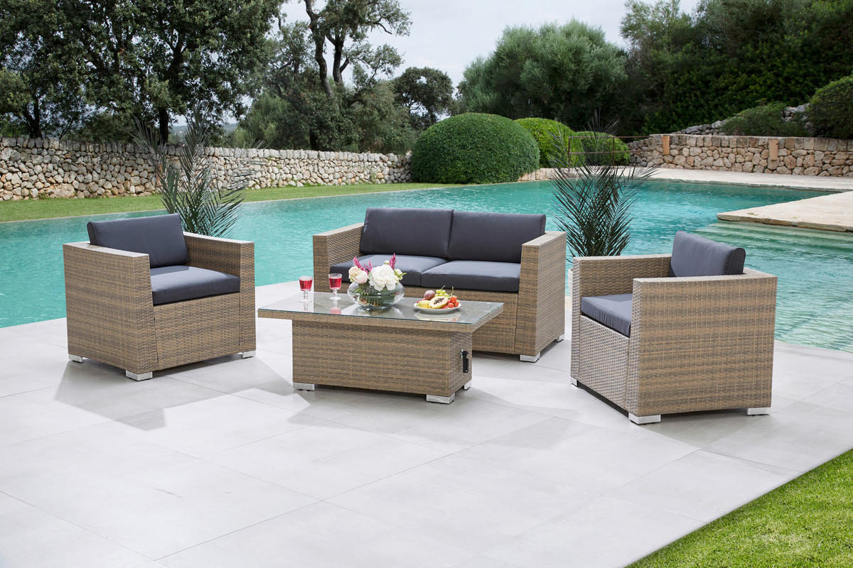 GARTENBANK 147/71/74 cm  in Braun, Dunkelgrau  - Dunkelgrau/Silberfarben, KONVENTIONELL, Kunststoff/Textil (147/71/74cm) - Gardenson