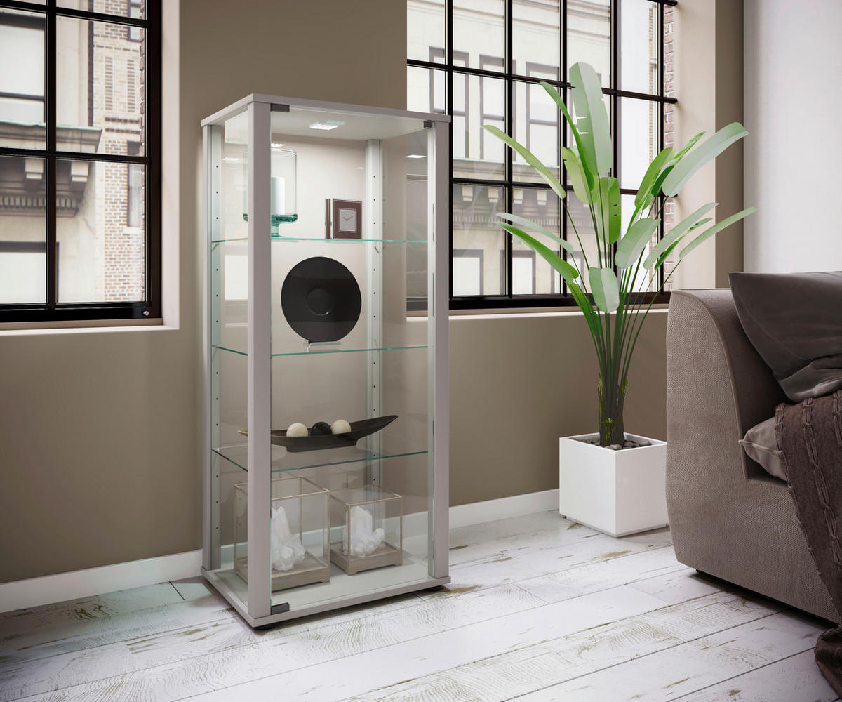 VITRINE in Silberfarben  - Silberfarben/Schwarz, Modern, Glas/Holzwerkstoff (50/114,5/38cm) - MID.YOU