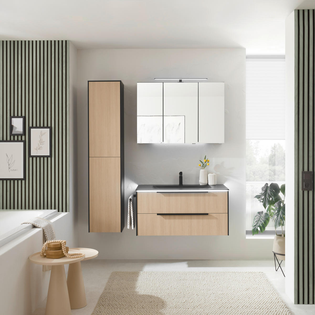 BADEZIMMER 3-teilig  in 100,5 cm  - Eichefarben/Schwarz, Design, Glas/Holzwerkstoff (100,5cm) - Musterring