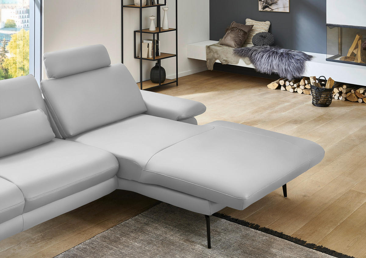 ECKSOFA in Echtleder Weiss  - Weiss/Schwarz, Design, Leder/Metall (310/180cm) - Dieter Knoll