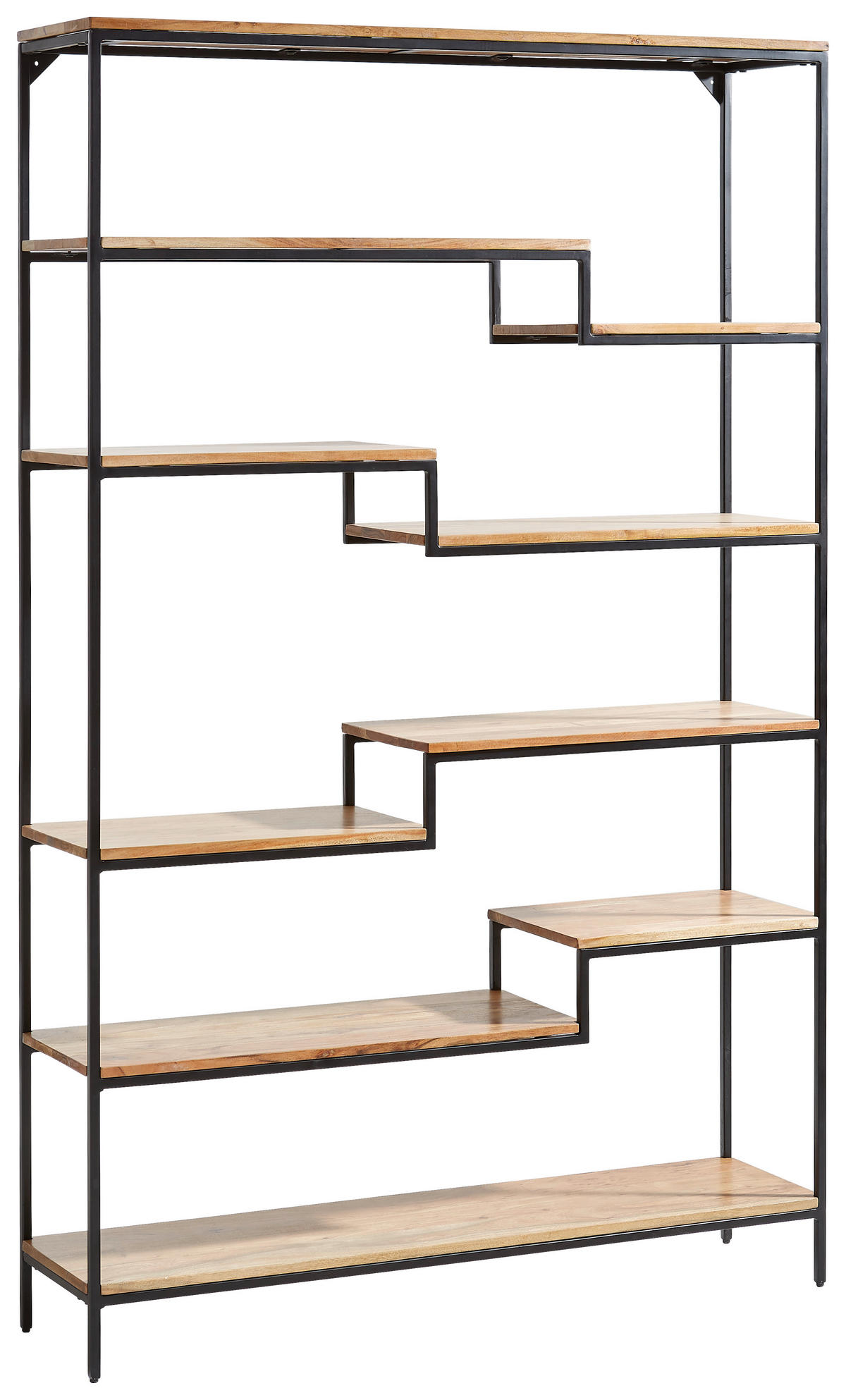 REGAL Akazie Hartholz Naturfarben, Schwarz  - Schwarz/Naturfarben, Design, Holz/Metall (120/190/30cm) - Carryhome