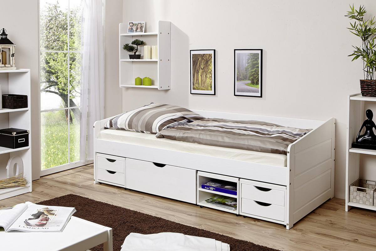 POSTEL S ÚLOŽNÝM PROSTOREM, 90/200 cm bílá - bílá, Natur, dřevo (90/200cm) - MID.YOU