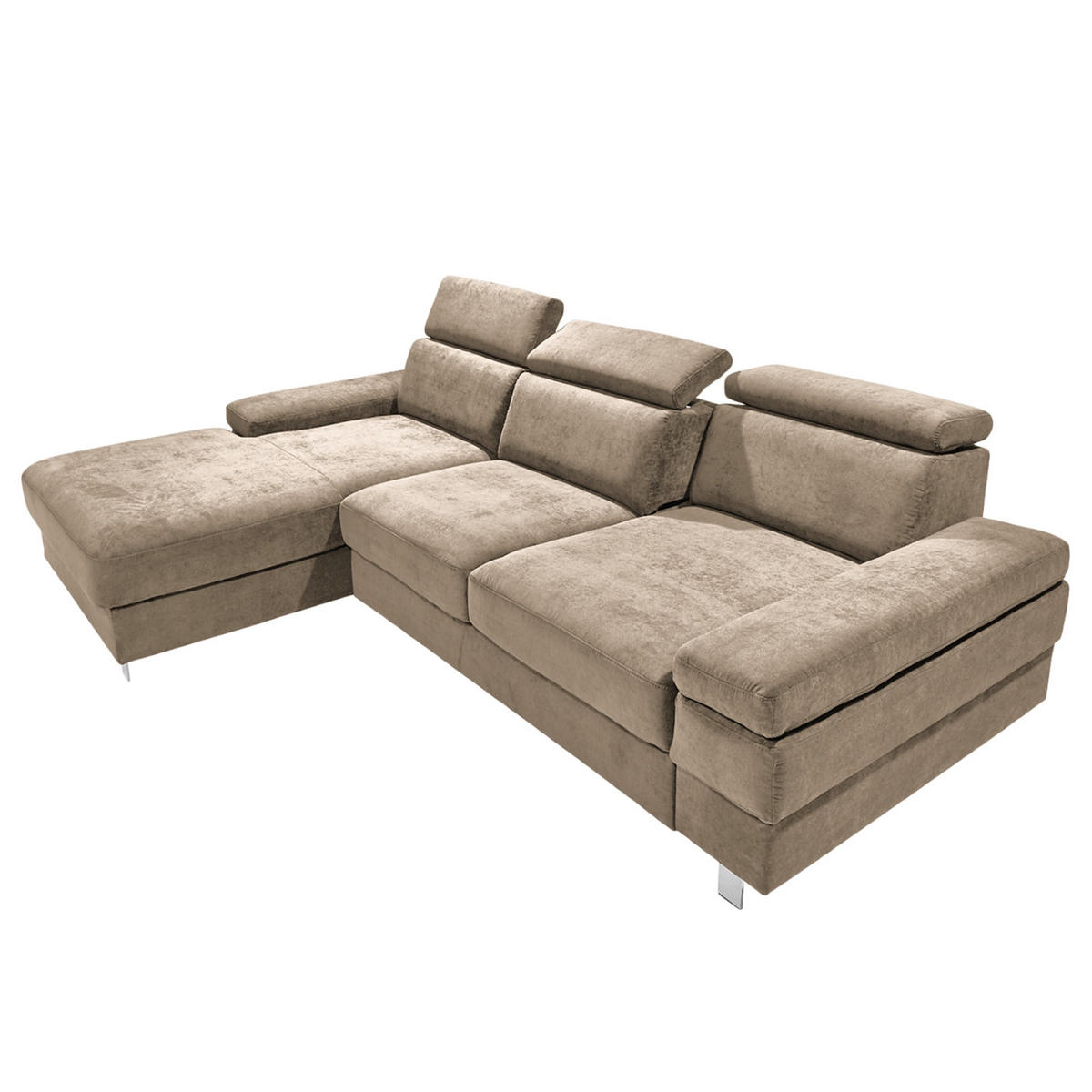 ECKSOFA in Webstoff Schlammfarben  - Schlammfarben/Silberfarben, Konventionell, Textil/Metall (260/82/182cm) - Trendmanufaktur